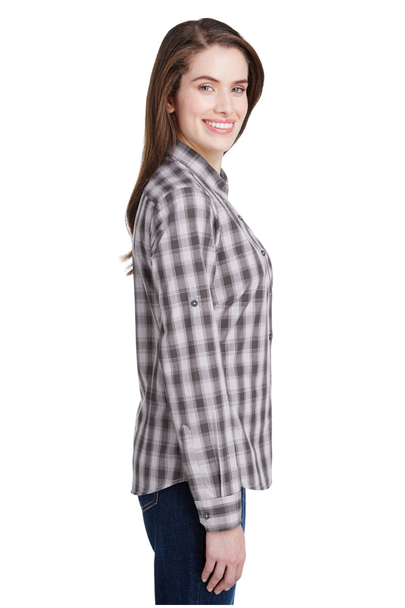 Womens Mulligan Check Long Sleeve Cotton Shirt Steel Black