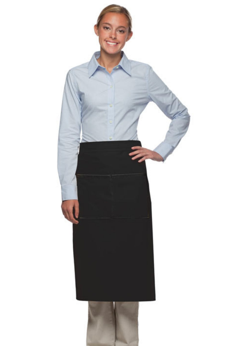 Black Deluxe Full Bistro Apron (Center Divided Pocket)