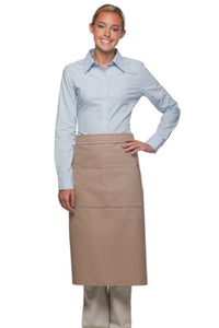 Khaki Deluxe Full Bistro Apron (Center Divided Pocket)