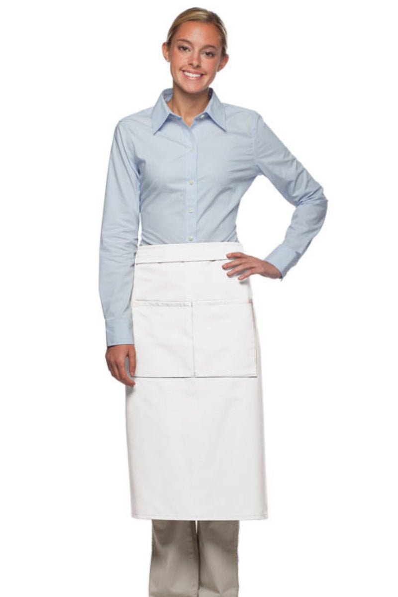 White Deluxe Full Bistro Apron (Center Divided Pocket)