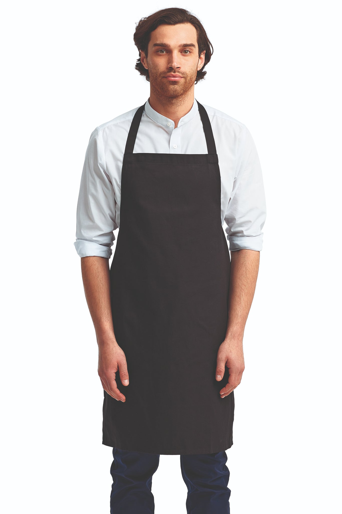 Professional black cotton apron with central pocket