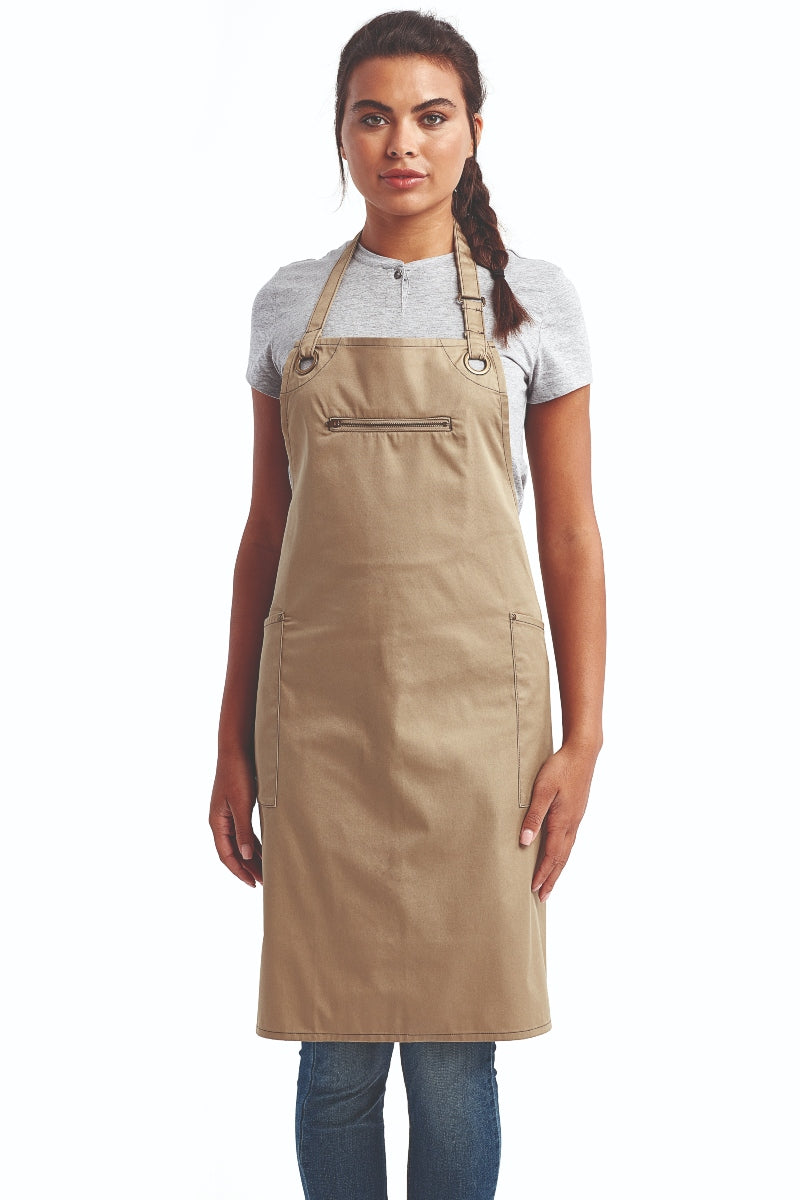 Khaki ‘Barley’ Sustainable Bib Apron (3 Pockets)