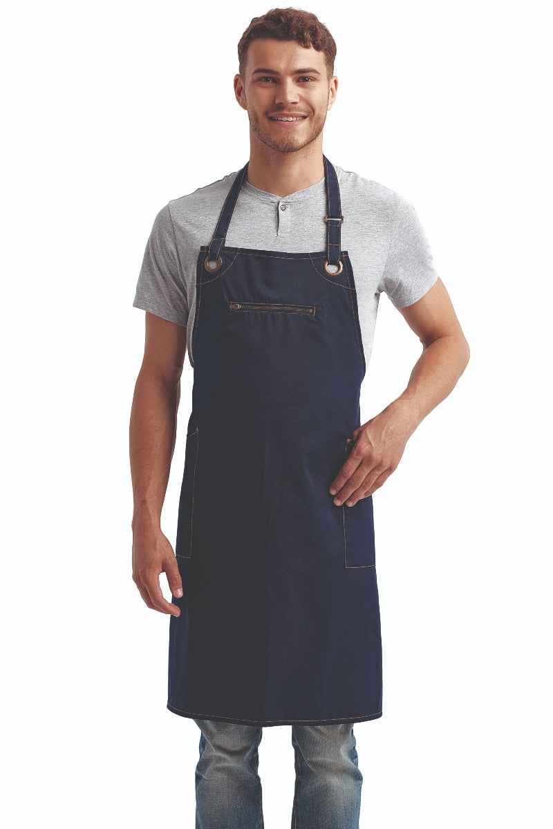 Navy ‘Barley’ Sustainable Bib Apron (3 Pockets)