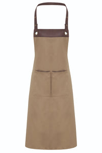 Khaki/Brown Espresso Adjustable Bib Apron (2 Pockets)