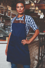 Navy/Brown Espresso Adjustable Bib Apron (2 Pockets)