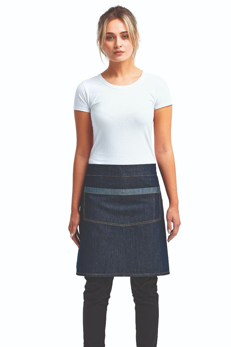 Indigo Denim Mid-Length Waist Apron (1 Wide Pocket)