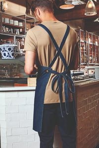 Khaki Cross Back 'Barista' Bib Adjustable Apron (1 Pocket w/ Pen Slot)