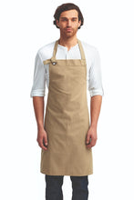 Khaki"Calibre" Heavy Cotton Canvas Adjustable Bib Apron (No Pockets)