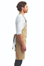 Khaki"Calibre" Heavy Cotton Canvas Adjustable Bib Apron (No Pockets)