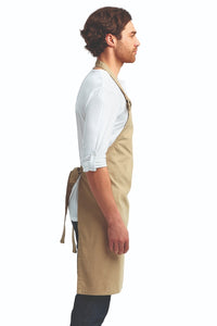 Khaki"Calibre" Heavy Cotton Canvas Adjustable Bib Apron (No Pockets)