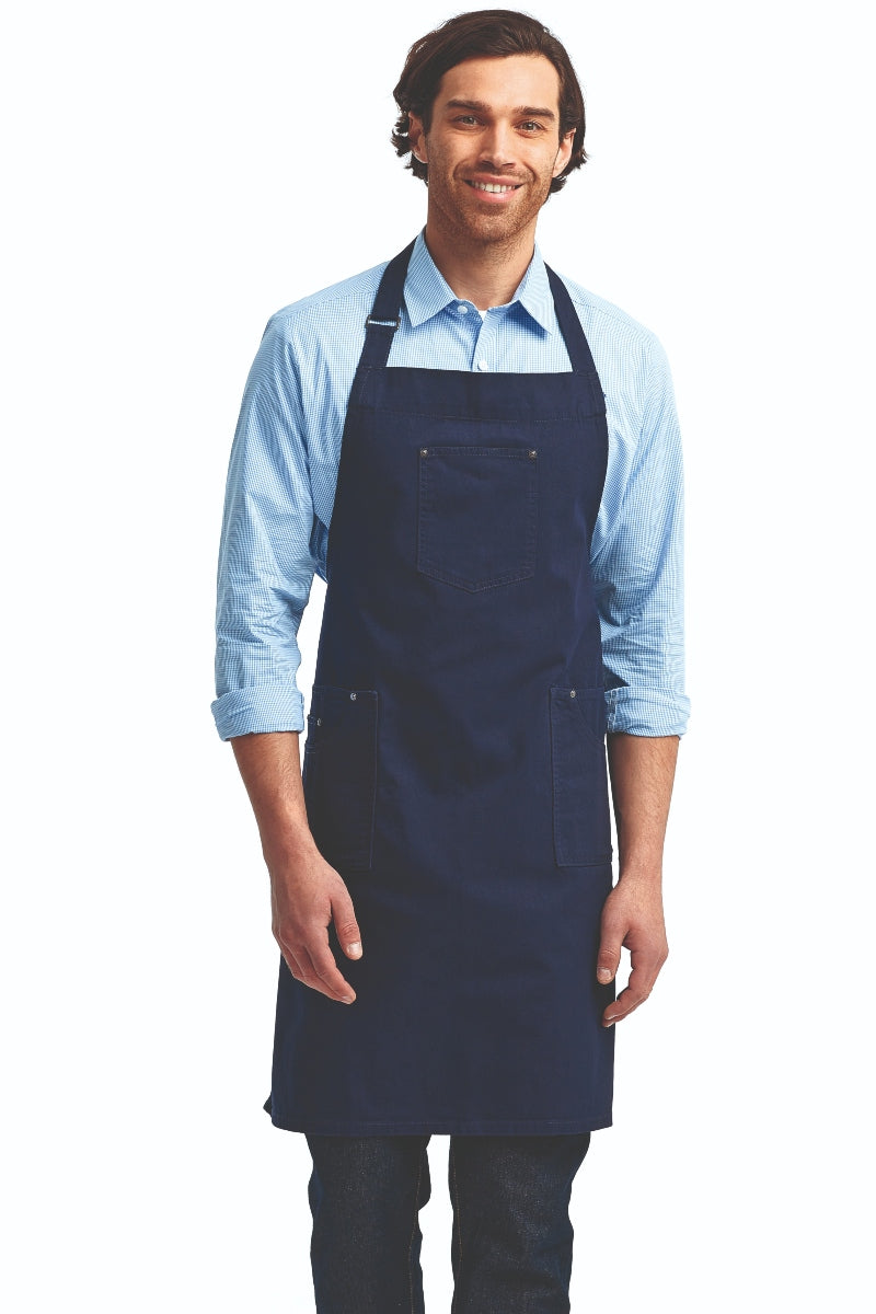 Navy Cotton Chino Adjustable Bib Apron (3 Pocket)