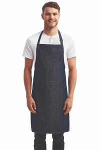 Indigo Denim Sustainable Bib Apron (1 Pocket w/ Pencil Divide)