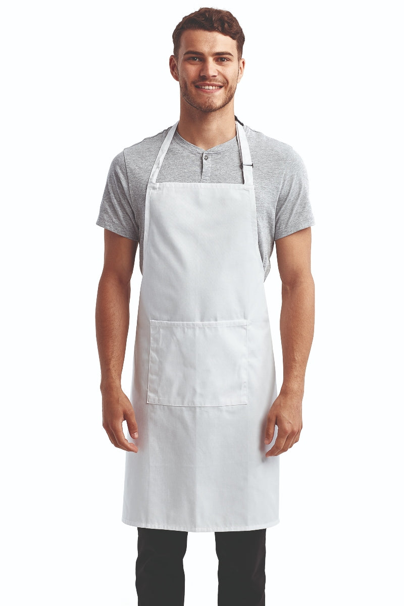 White Sustainable Bib Apron (1 Pocket w/ Pencil Divide)