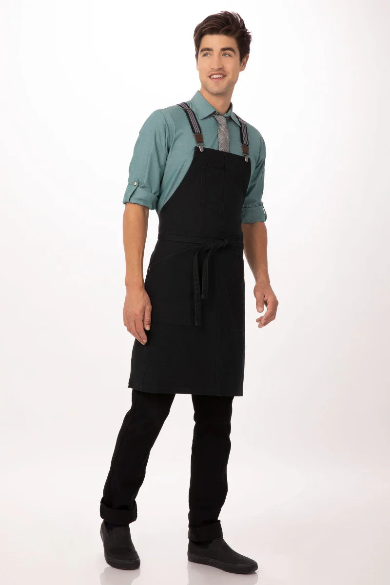 Berkeley Jet Black Denim Bib Snap Apron