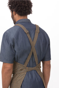 Uptown Cross-Back Blue-Taupe Bib Apron