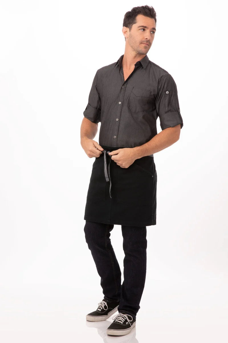 Berkeley Jet Black Denim Half Bistro Snap Apron