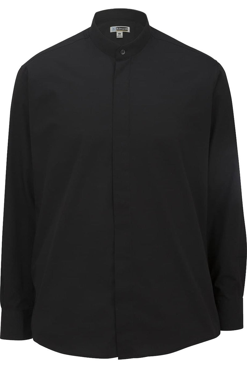 Men's Black Banded Collar Broadcloth Shirt – ApronWarehouse